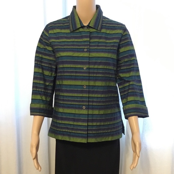 Career casual boxy 3/4 sleeve stripe shacket - Picture 5 of 9